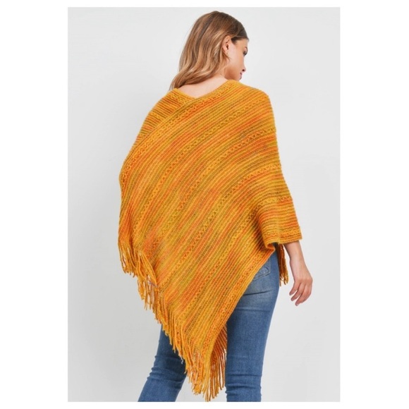 🆕🔥 Mustard Multi Print Knitted Poncho - Picture 3 of 5